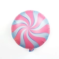 Detail of 18-inch lollipop foil balloon with pink and blue spiral candy pattern for party - Windmill Lollipop / Pink