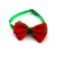 Detail of red and green Christmas pet bowtie with adjustable strap and satin texture - VN086-Red Green Contrast Bow Tie