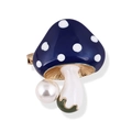 Incantevole spilla a fungo blu a pois bianchi con perla su base dorata - Blu