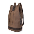 Mochila de lona marrón tipo cubo con cordón, correas de cuero y logotipo THYOU - Pequeño / café