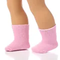 Pink rib knit socks for 18-inch American doll accessories on white background - Pink