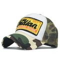 Vintage camouflage trucker hat with white crown and yellow Indian embroidery patch - Adjustable / Camouflage/White