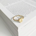Vintage 925 silver adjustable open ring in gold finish with shield M emblem - Shield Ring (J-780)