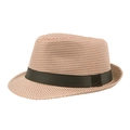 British style fedora hat featuring brown and white houndstooth pattern with black ribbon band - 58cm / Khaki Houndstooth