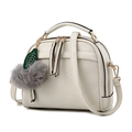 Off-white lychee texture leather handbag with V-shaped stitching and plush charm - Off White