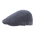 Donkerblauwe katoenen platte pet met ruitstiksel en koperen gespdetail - Verstelbaar / Marineblauw