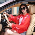 Red chiffon sun protection shawl with floral embroidery for beach and summer wear - 60*160CM / Two-color Flower Style Red