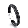 Bracciale in vera pelle nera intrecciata con chiusura in acciaio inossidabile lucido per coppie - Fibbia Color Acciaio
