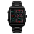 Men's sports watch in matte black metal with dual display and striking red numeral accents - Red
