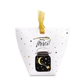 Boîte cadeau blanche trapèze avec motif bocal doré et ruban en satin Merci - Blanc Bouteille à Vœux avec ruban doré