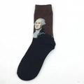 Artistic men's crew sock with George Washington portrait in black and coffee brown - Washington Portrait