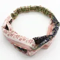 Pink floral and bohemian print criss-cross headband with elastic band back - Ethnic Pink Floral