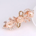 Rose gold floral hair clip with pink blossoms and sparkling champagne rhinestones - Large 3 Flowers Champagne