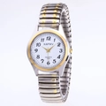 Men's quartz watch with gold-tone stretch band and white dial with Arabic numerals - Men's Silver & Gold