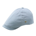 Light blue linen-textured flat cap with six-panel stitching and a vintage copper 'W' badge - Sky Blue
