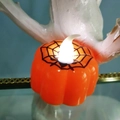 Orange pumpkin LED candle light with black spider web pattern for Halloween decor - Pumpkin Light-Spider Web Pattern