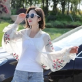 White chiffon beach shawl with floral embroidery and ruffle sleeves for summer sun protection - 60*160CM / Peach Blossom Style Beige