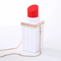 Lipstick shaped acrylic clutch bag in white and red with gold metal shoulder chain - 1.2m O-Chain / White Body Red Lipstick