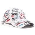 White baseball cap with colorful graffiti print and stylish long adjustable strap - White Brush
