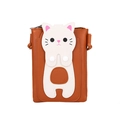 Bruine kat vormige crossbody tas voor mobiele telefoon van PU-leer met wit gezicht - Bruin