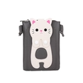 Donkergrijze kleine crossbody telefoontas met een schattig wit kattenontwerp en ritsen - Grijs