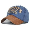 Cappellino vintage in denim blu e marrone con ricamo GIANTS e visiera curva - Regolabile / Blu Con Tesa Marrone(2)