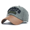 Berretto da baseball in denim vintage con ricamo Giants e visiera in pelle marrone - Regolabile / Grigio Con Tesa Marrone(3)