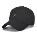 Berretto da baseball in cotone nero con ricamo lettera A bianca e design a 6 pannelli - Regolabile / Nero