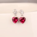 Elegant S925 sterling silver heart earrings featuring red corundum and white zircon accents - Red (White Gold Color)