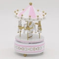 Pink and white carousel music box with golden stars and horses for cake decor - White Pink Stripe Star Style