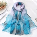Detail of gradient blue and purple summer silk scarf with lotus leaf texture and pearls - Violet Blue