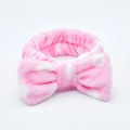 Fascia per capelli morbida in peluche rosa a pois bianchi per lavaggio viso e trucco - Fascia con Fiocco (161#) / Rosa a pois bianchi