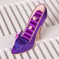 Purple satin high heel jewelry display stand for rings and earrings with gold trim - Fashion Purple Velvet Flower