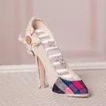 Retro high heel jewelry display stand for rings and earrings with lace bow and plaid fabric - European Bow Princess