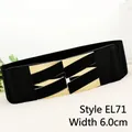 Women's 6cm wide elastic black belt with gold geometric buckle style EL71 - EL71