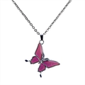 Silver stainless steel butterfly necklace with color-changing wings and shimmer detail - Thermochromic Butterfly