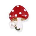 Graziosa spilla a fungo rosso a pois bianchi con perla e base in metallo dorato - Rosso
