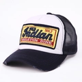 Cappello trucker vintage bianco e nero con toppa ricamata gialla Indian No.7 - Regolabile / Blu Notte