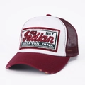 Dettaglio di cappello trucker vintage con retro in rete e visiera bordeaux logorata - Regolabile / Borgogna