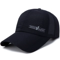 Black quick-dry sports baseball cap featuring breathable perforated mesh and logo - Navy Blue