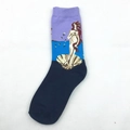 Artistic crew socks with Botticelli's The Birth of Venus print in blue and purple - The Birth of Venus