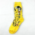 Artistic yellow mid-calf socks featuring Gustav Klimt's The Kiss oil painting design - The Kiss Yellow
