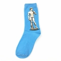 Sky blue cotton crew sock featuring pixel art print of Michelangelo's David statue - David Statue
