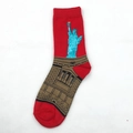 Artistic men's crew socks in red featuring Statue of Liberty and vintage oil painting style - Statue of Liberty Red