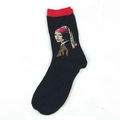 Black cotton crew socks featuring Girl with a Pearl Earring art and red cuffs - Girl with a Pearl Earring