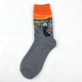 Grey art crew socks featuring Edvard Munch The Scream painting and orange cuffs - The Scream Grey