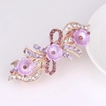 Elegant gold hair clip with purple flowers and white rhinestones for women hair styling - Large 3 Flowers Purple