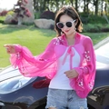 Pink chiffon beach shawl for women featuring floral embroidery and tie-front closure - 60*160CM / Two-color Flower Style Rose Red