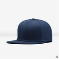 Adjustable dark blue snapback baseball cap in solid color with a flat brim style - Navy Blue