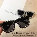 Luxury oversized square sunglasses with black frame and gold base black rhinestones - No. 1/Black Diamond (Black Frame Gold Base)